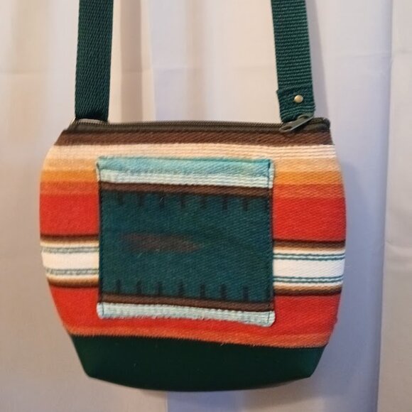 New Southwestern Sarape Stripe Tapestry Cowgirl Purse Red green Crossbody Bag - Picture 1 of 11